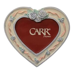 Vintage Small Carr Heart-Shaped Photo Frame with Floral Design and Felt Backing
